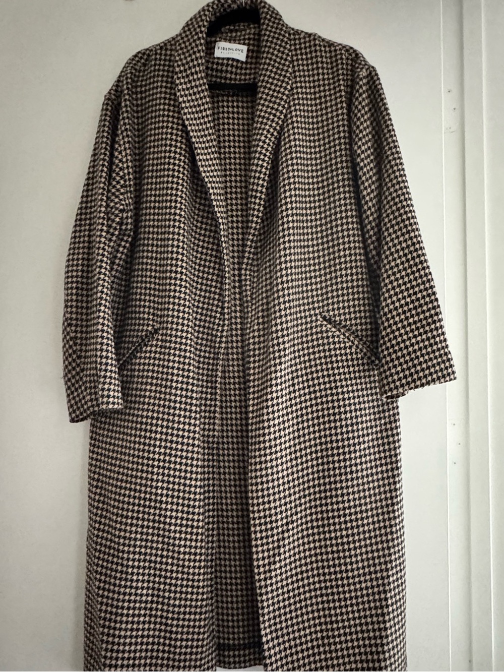 First Love Long Houndstooth Coat in Black & Cream